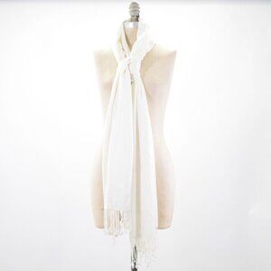 White House Black Market Soft Rayon White Fringe Scarf